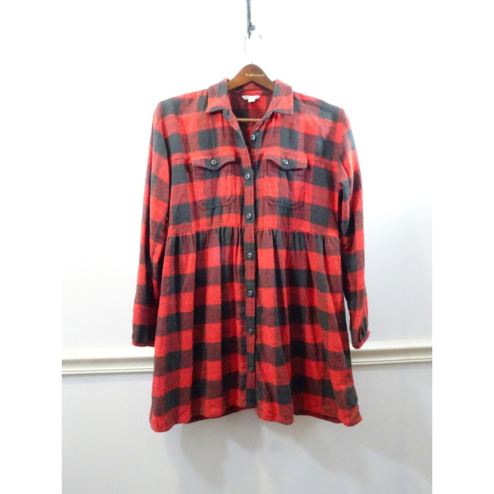 American Eagle Red Black Buffalo Plaid Flannel Babydoll Shirt Dress Small
